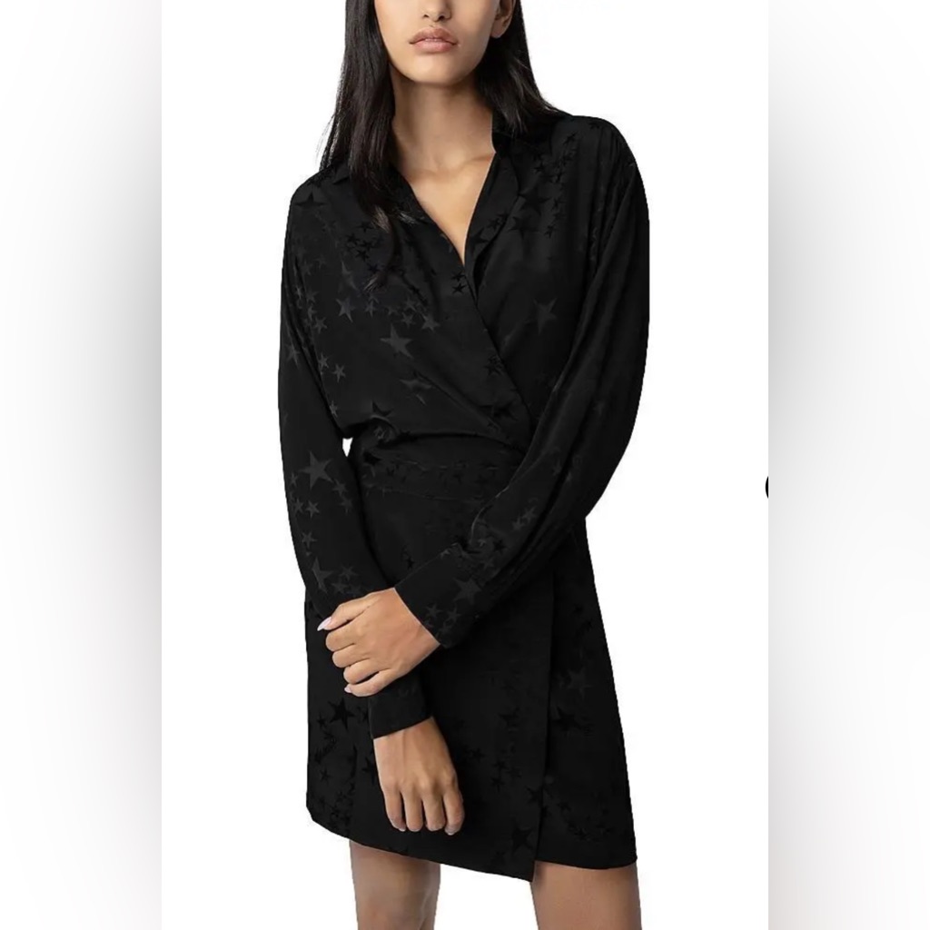 100% Silk Zadig & Voltaire Razy Jac Stars Women's Long Sleeve Dress Size Xs,Nwt